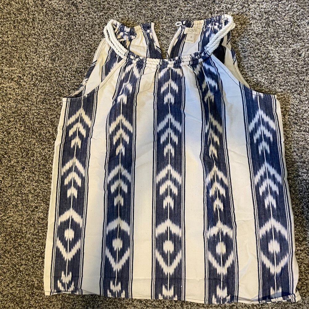 JCrew Rope Neck Tank with Blue Geometric Design
